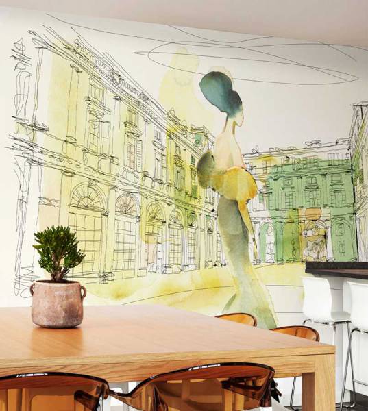 Watercolor and Palazzo Serbelloni, woman in style - wallpaper