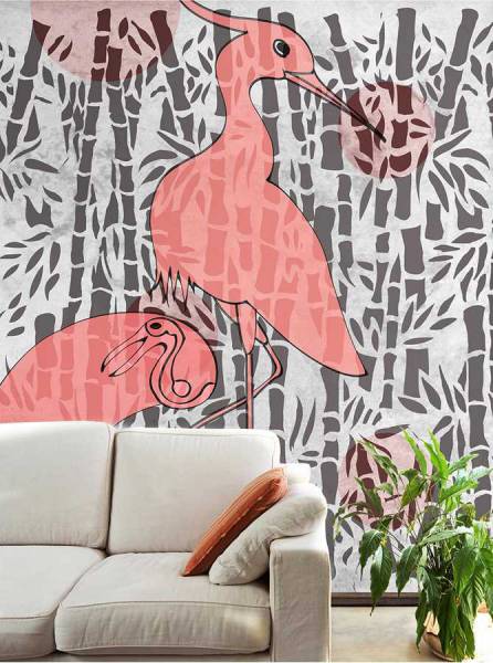 Herons with bamboo - wallpaper